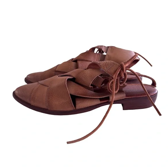 Free People Destino Leather Tan Woven Sz 39
